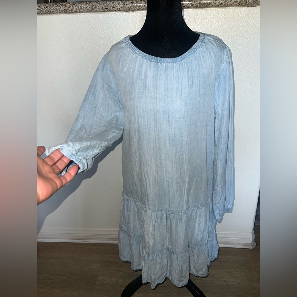 Cloth & Stone Boho Light Blue Chambray Drop Waist Tiered Dress‎ Sz XS